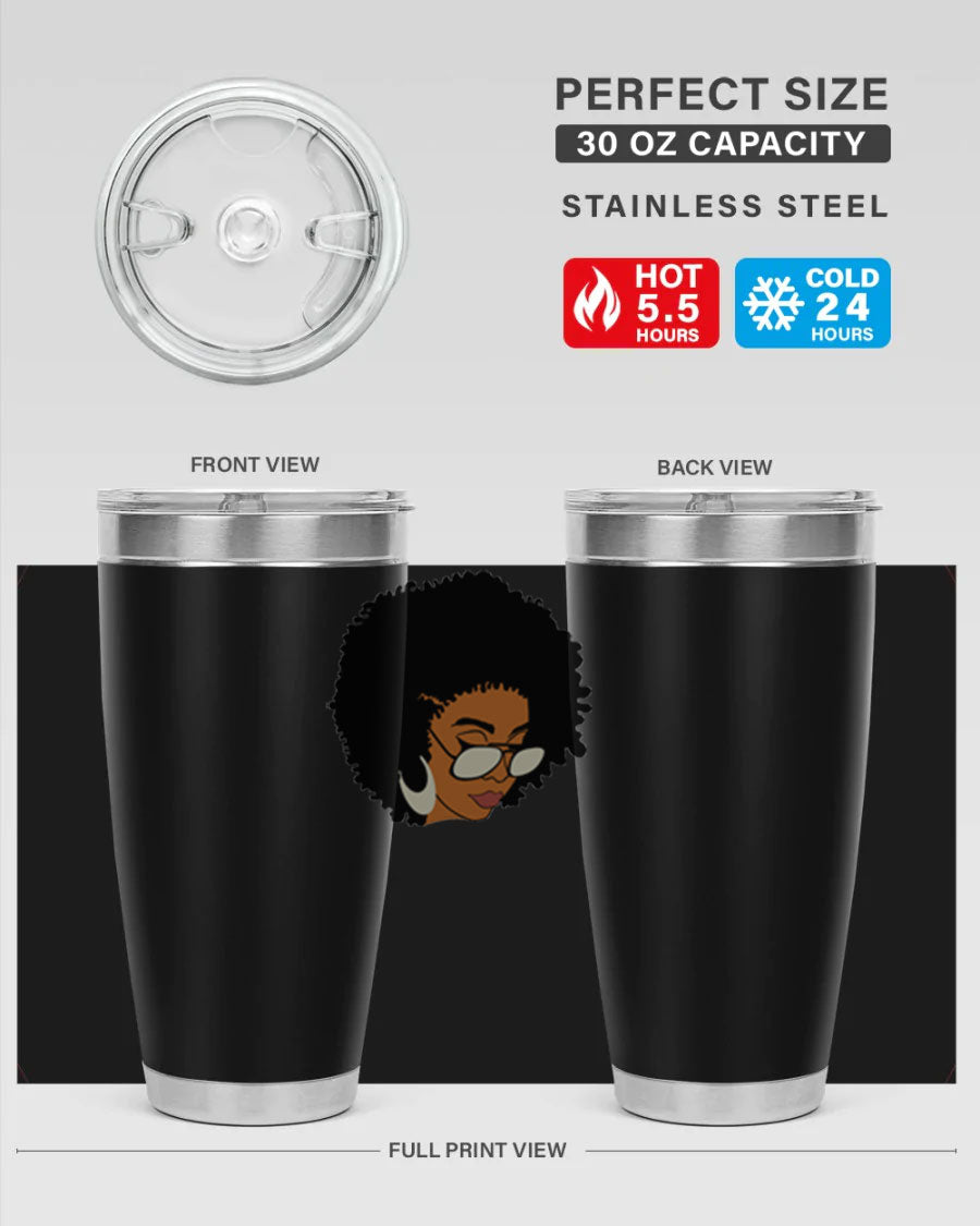 Black afro 46# tumbler with double wall vacuum insulation, featuring a stylish design and a press-in drink-thru lid.