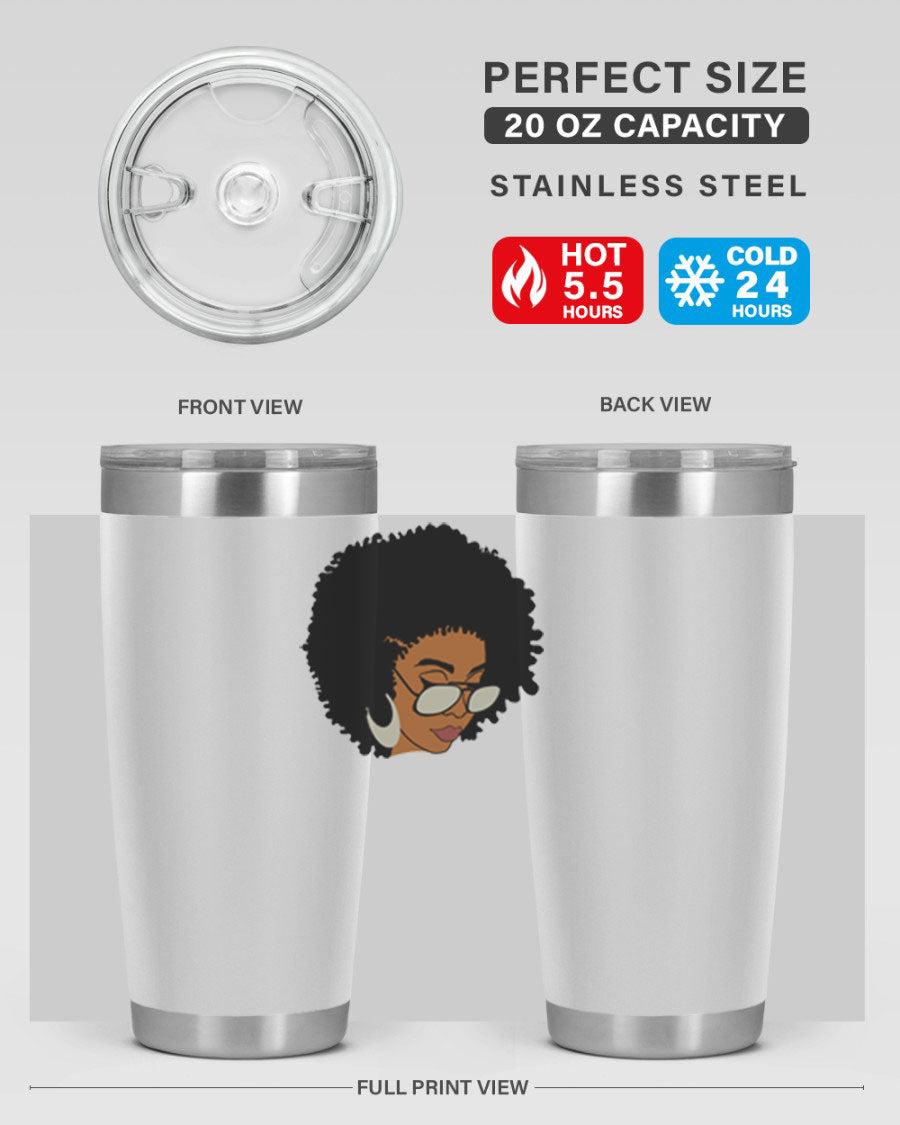 Black afro 46# tumbler with double wall vacuum insulation, featuring a stylish design and a press-in drink-thru lid.