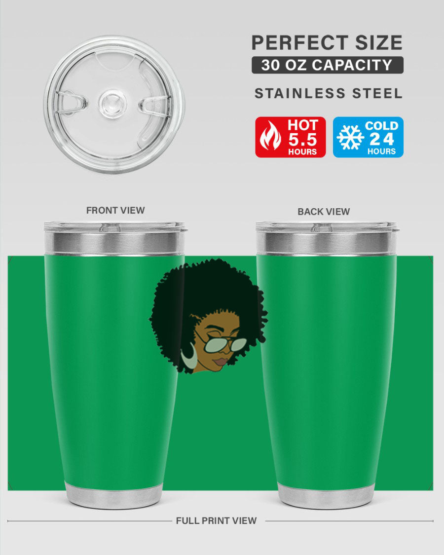 Black afro 46# tumbler with double wall vacuum insulation, featuring a stylish design and a press-in drink-thru lid.