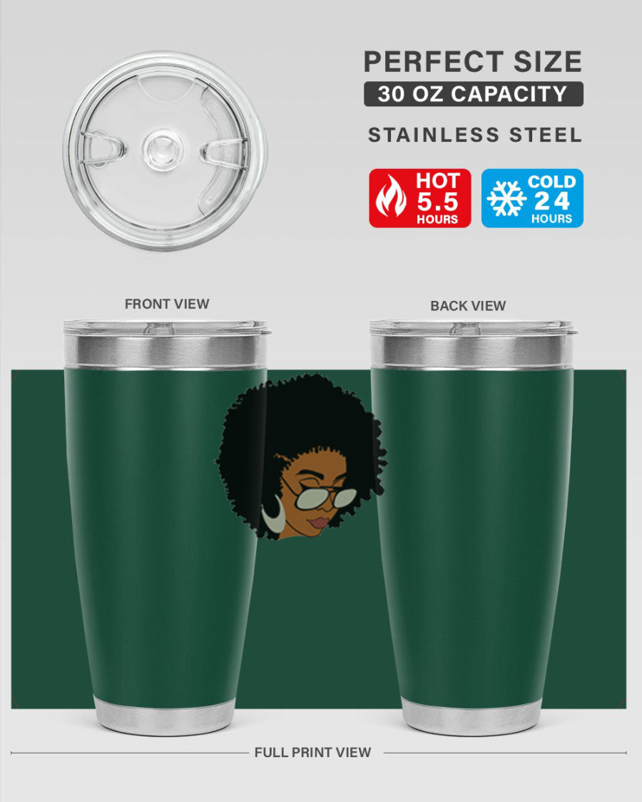 Black afro 46# tumbler with double wall vacuum insulation, featuring a stylish design and a press-in drink-thru lid.