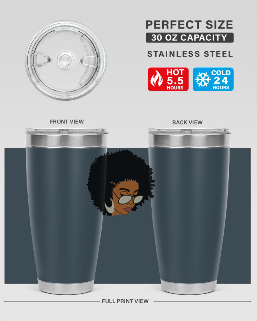 Black afro 46# tumbler with double wall vacuum insulation, featuring a stylish design and a press-in drink-thru lid.