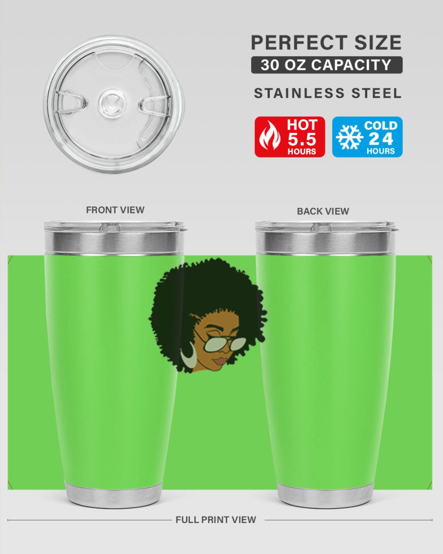 Black afro 46# tumbler with double wall vacuum insulation, featuring a stylish design and a press-in drink-thru lid.