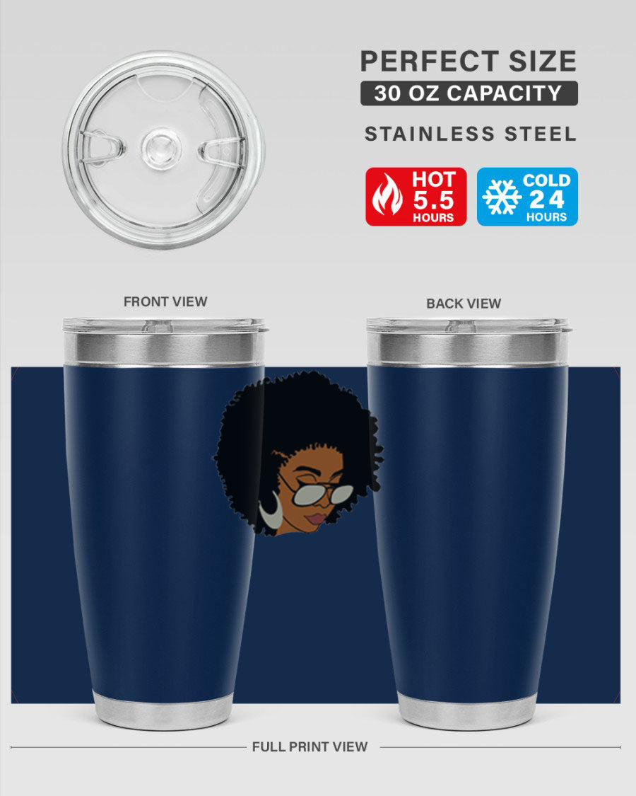 Black afro 46# tumbler with double wall vacuum insulation, featuring a stylish design and a press-in drink-thru lid.