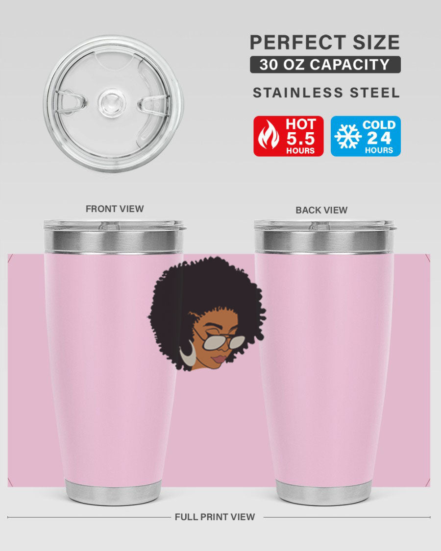 Black afro 46# tumbler with double wall vacuum insulation, featuring a stylish design and a press-in drink-thru lid.