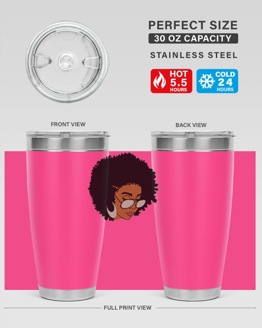 Black afro 46# tumbler with double wall vacuum insulation, featuring a stylish design and a press-in drink-thru lid.