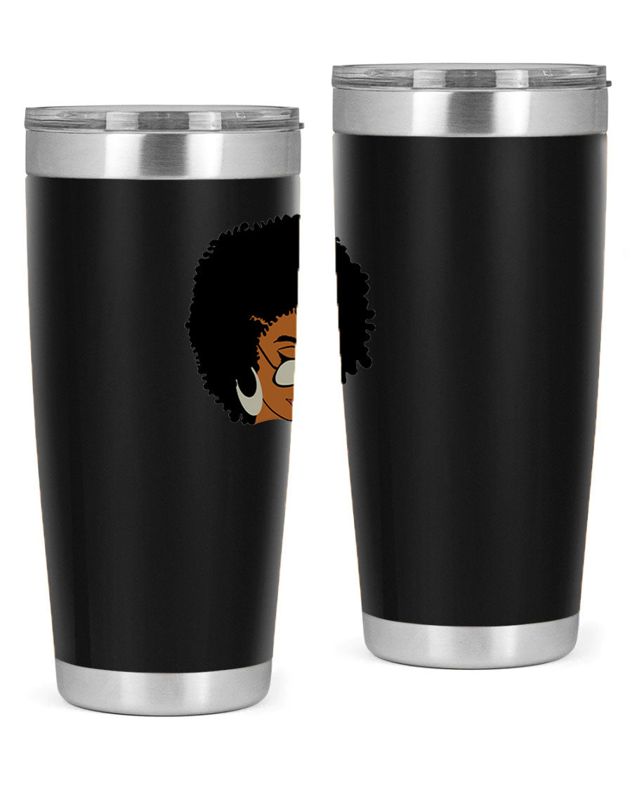 Black afro 46# tumbler with double wall vacuum insulation, featuring a stylish design and a press-in drink-thru lid.