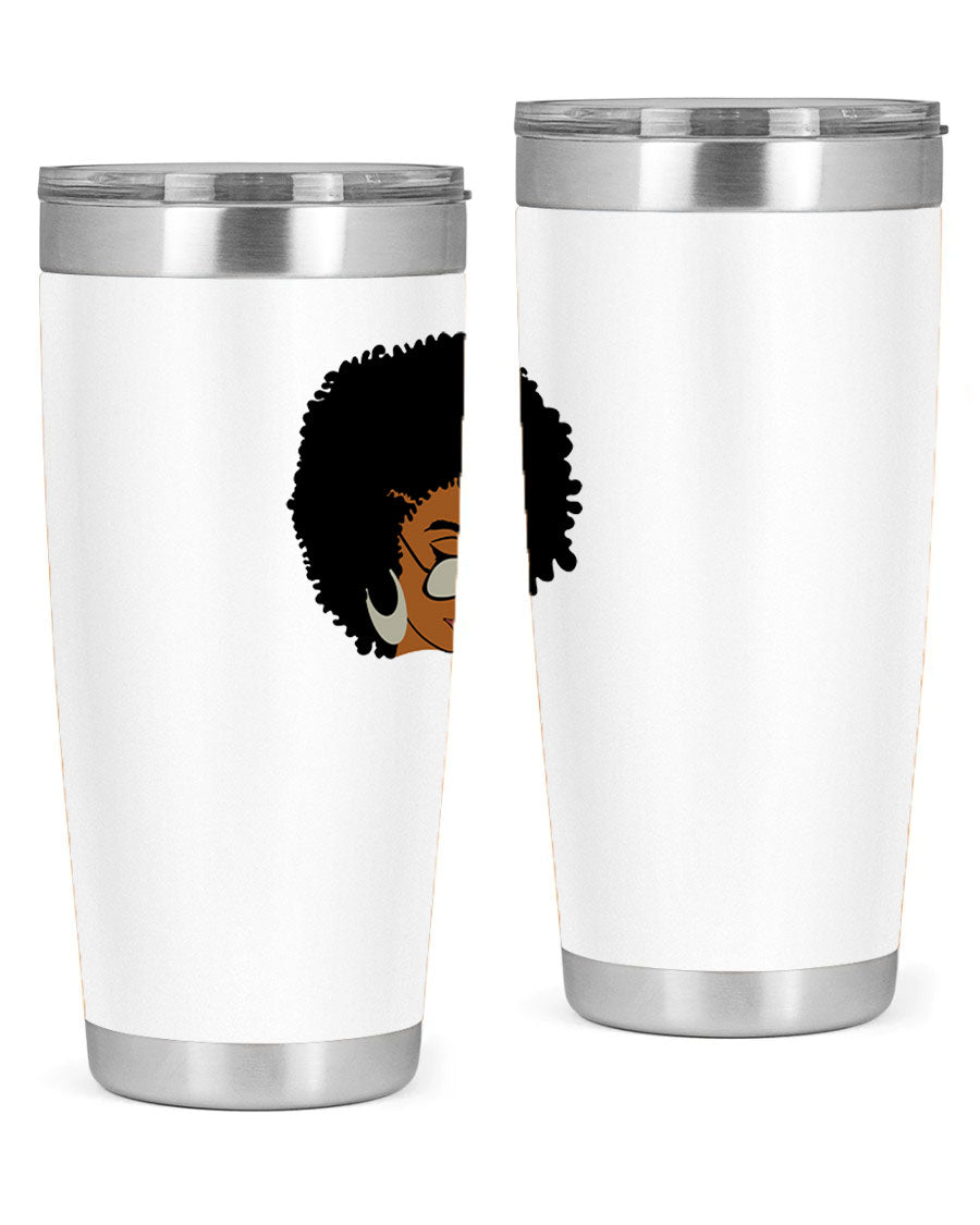 Black afro 46# tumbler with double wall vacuum insulation, featuring a stylish design and a press-in drink-thru lid.