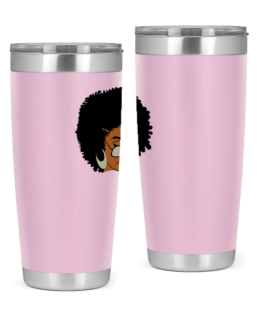 Black afro 46# tumbler with double wall vacuum insulation, featuring a stylish design and a press-in drink-thru lid.