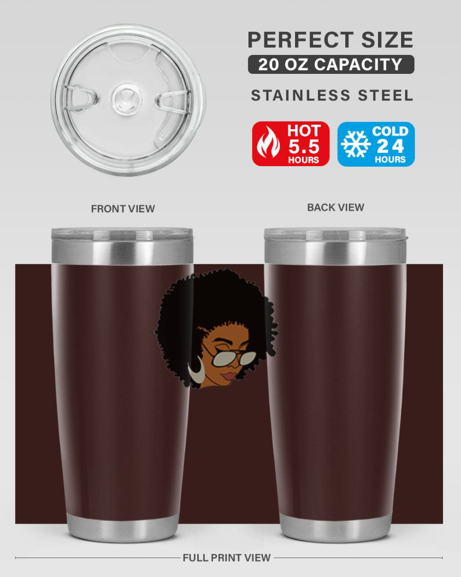 Black afro 46# tumbler with double wall vacuum insulation, featuring a stylish design and a press-in drink-thru lid.