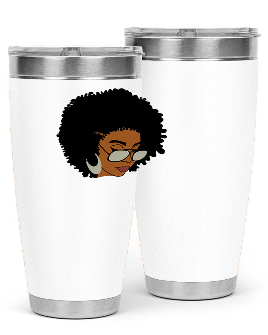 Black afro 46# tumbler with double wall vacuum insulation, featuring a stylish design and a press-in drink-thru lid.