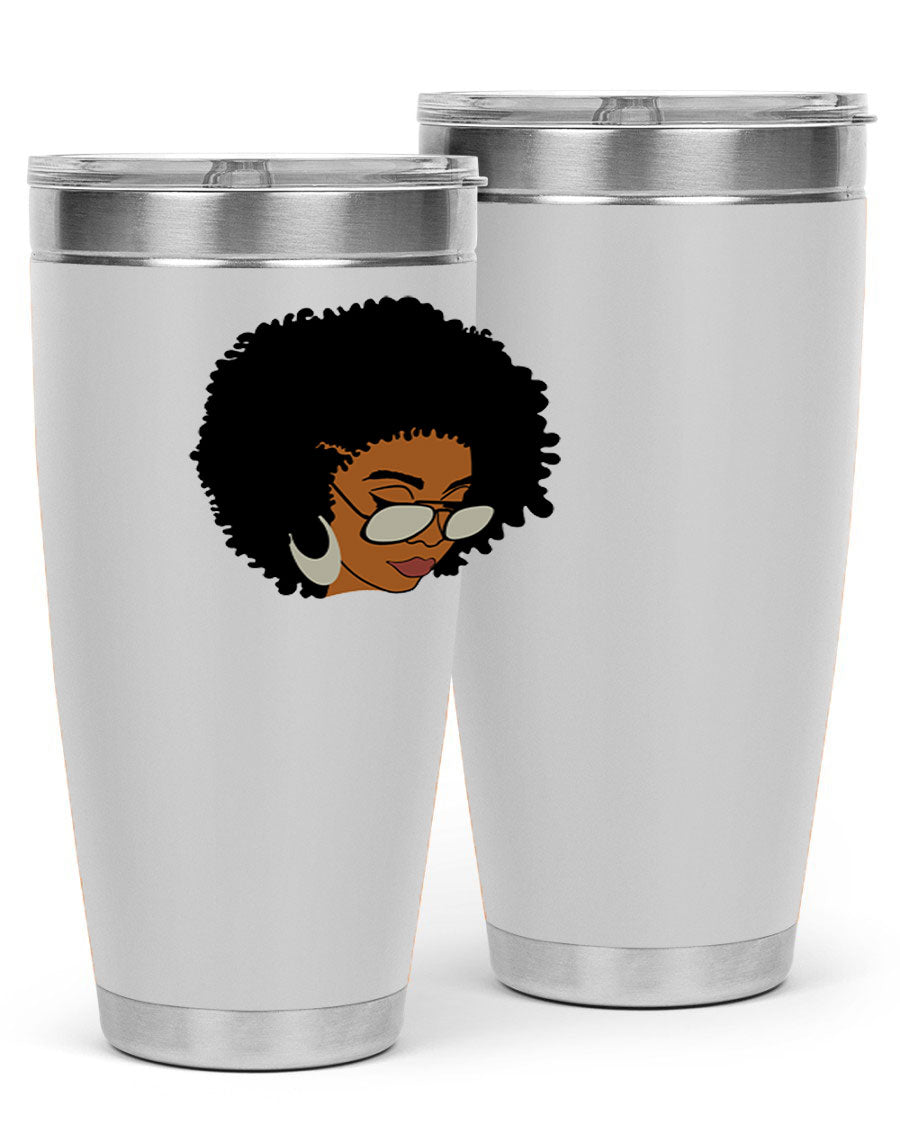 Black afro 46# tumbler with double wall vacuum insulation, featuring a stylish design and a press-in drink-thru lid.