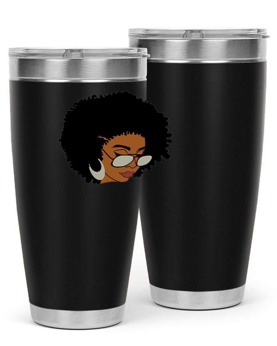 Black afro 46# tumbler with double wall vacuum insulation, featuring a stylish design and a press-in drink-thru lid.