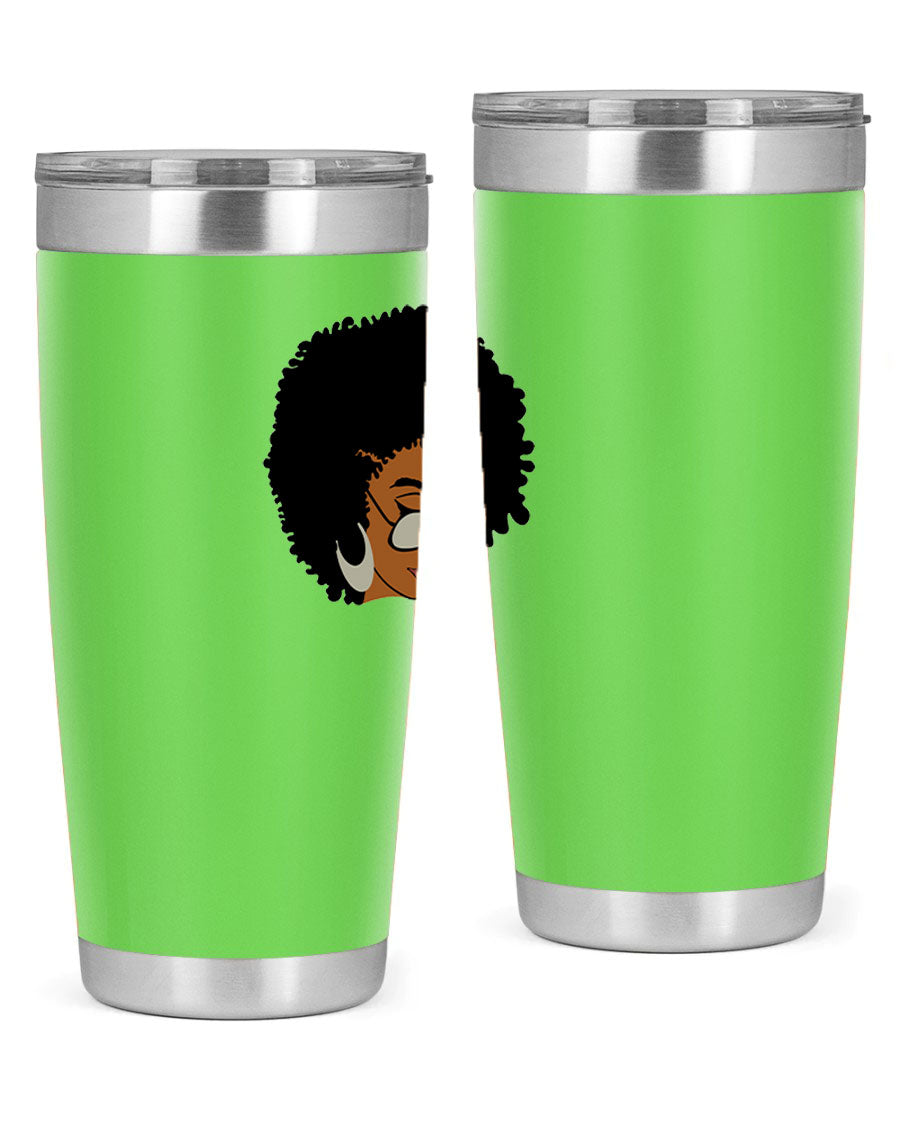 Black afro 46# tumbler with double wall vacuum insulation, featuring a stylish design and a press-in drink-thru lid.