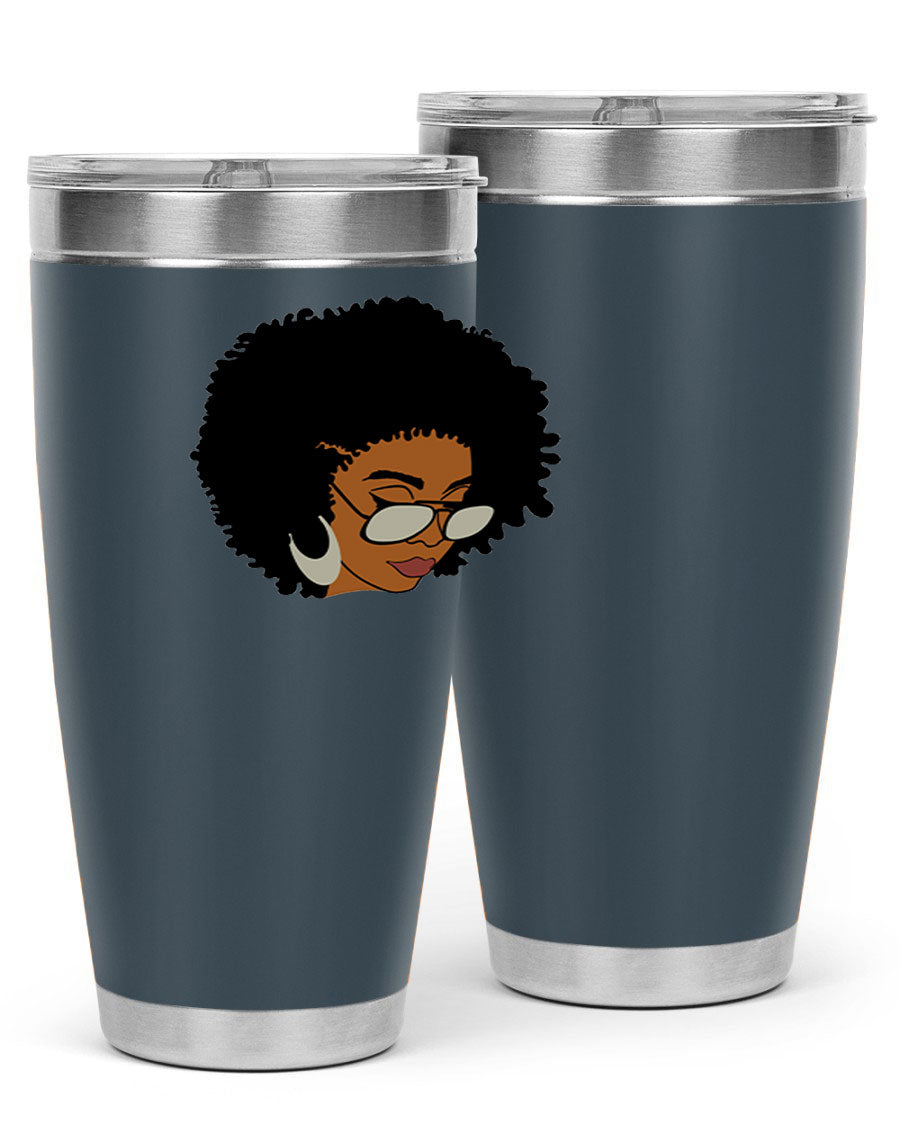 Black afro 46# tumbler with double wall vacuum insulation, featuring a stylish design and a press-in drink-thru lid.