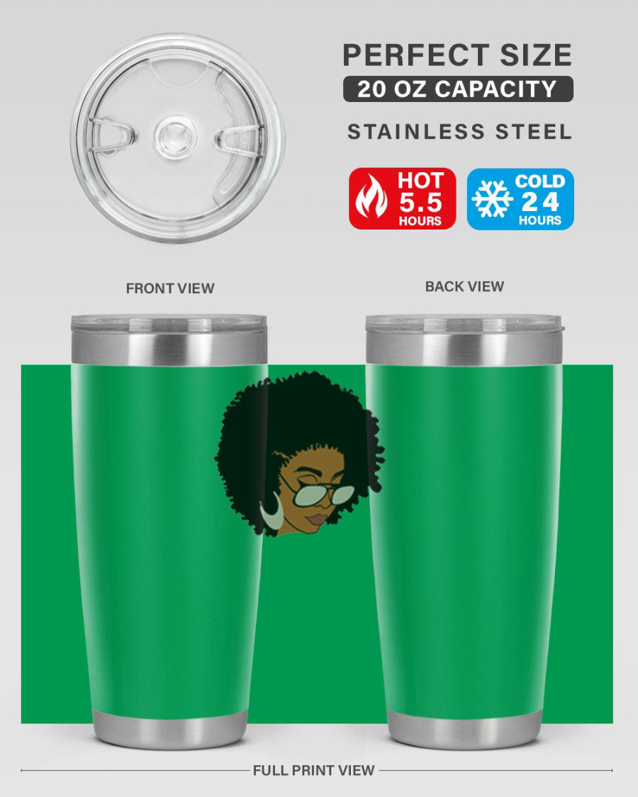 Black afro 46# tumbler with double wall vacuum insulation, featuring a stylish design and a press-in drink-thru lid.