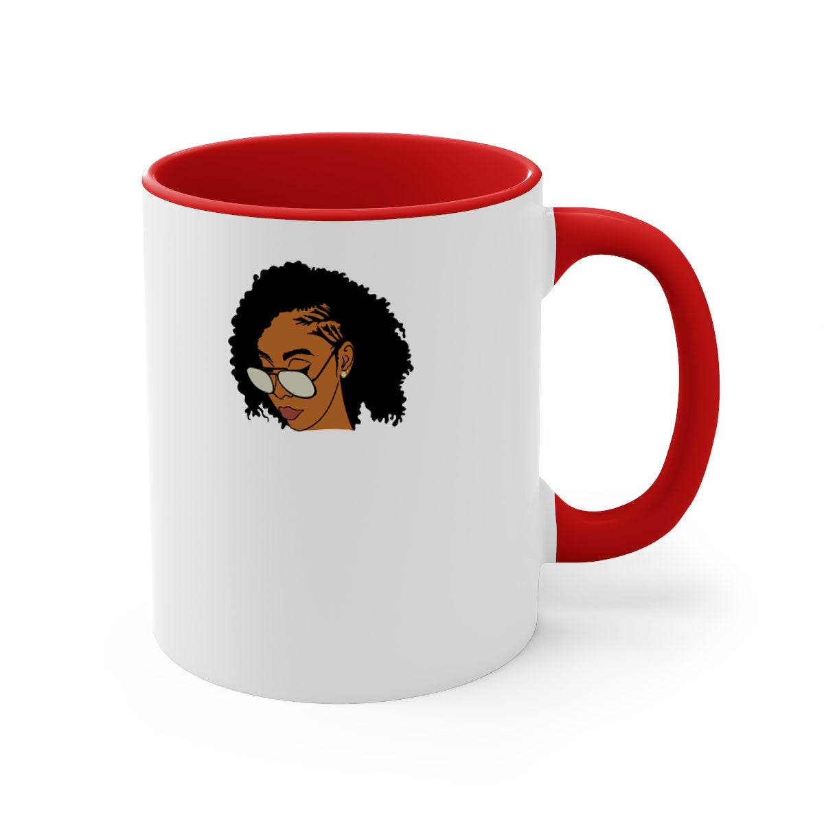 Black afro 47# Mug featuring a glossy finish with a colored handle and interior, available in multiple colors and sizes.