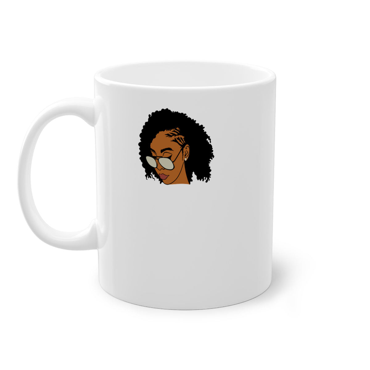 Black afro 47# Mug featuring a glossy finish with a colored handle and interior, available in multiple colors and sizes.