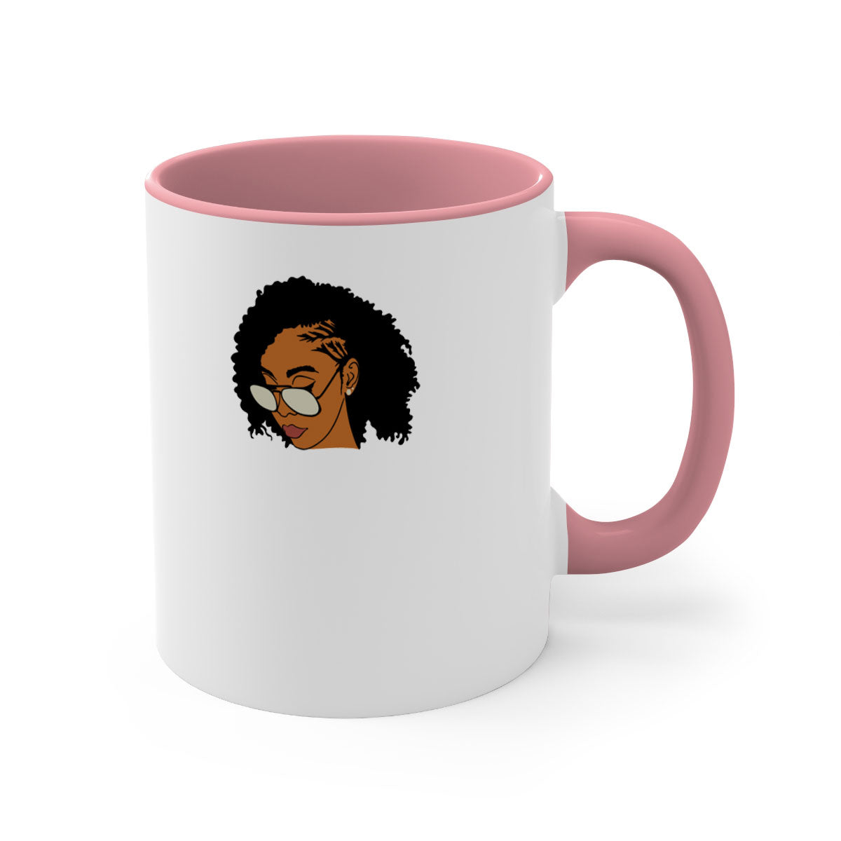 Black afro 47# Mug featuring a glossy finish with a colored handle and interior, available in multiple colors and sizes.