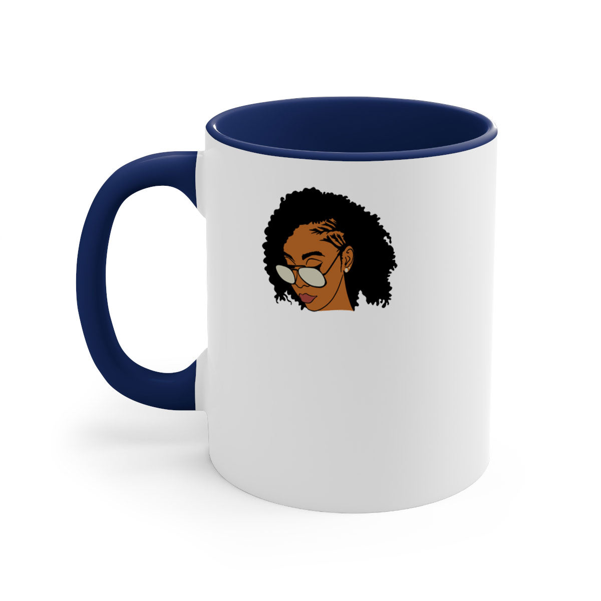 Black afro 47# Mug featuring a glossy finish with a colored handle and interior, available in multiple colors and sizes.