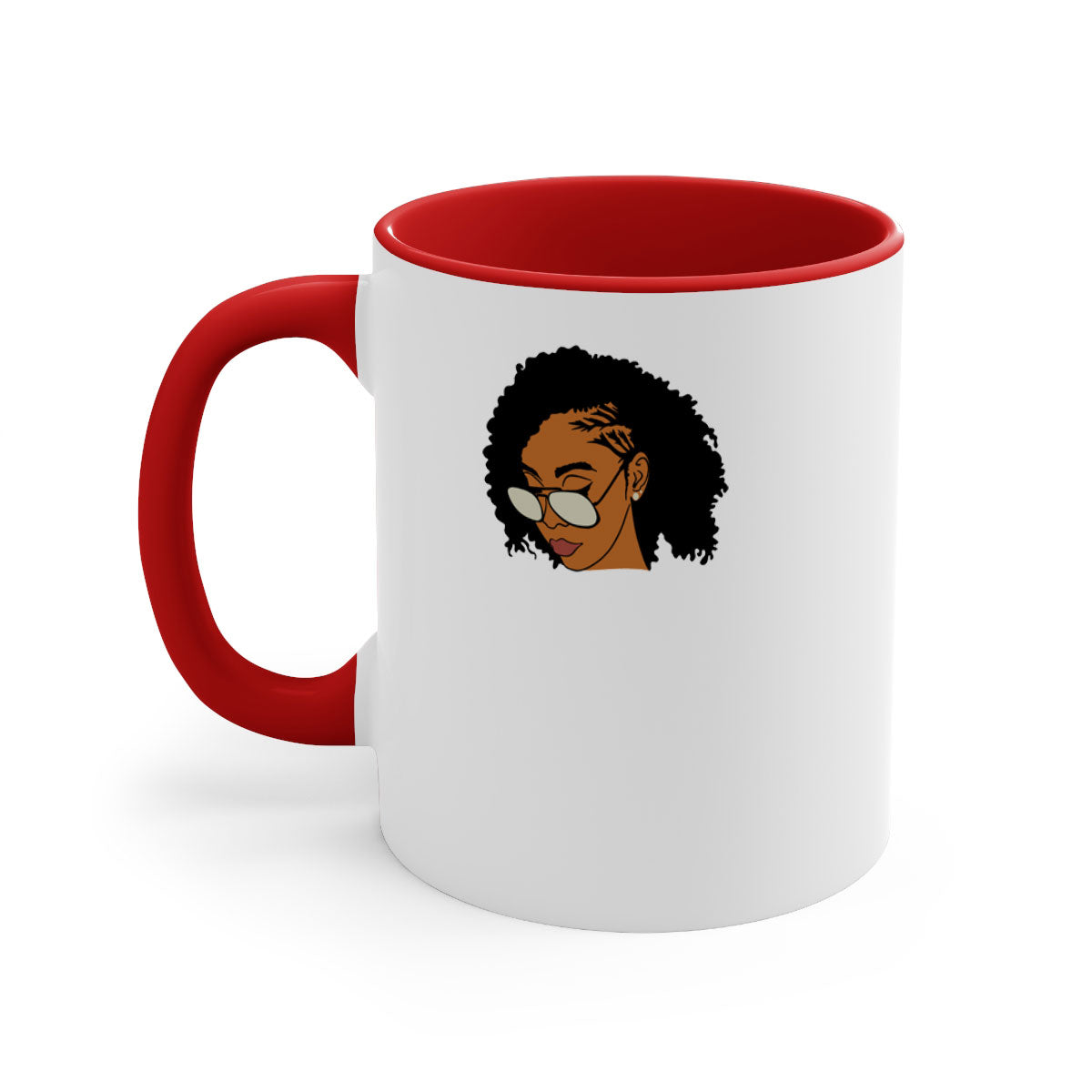 Black afro 47# Mug featuring a glossy finish with a colored handle and interior, available in multiple colors and sizes.