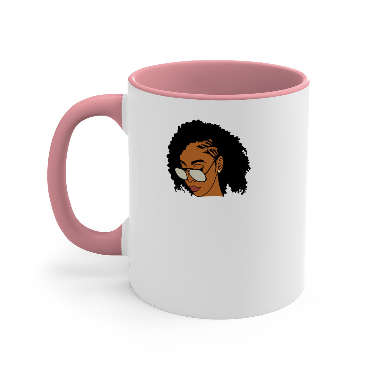 Black afro 47# Mug featuring a glossy finish with a colored handle and interior, available in multiple colors and sizes.