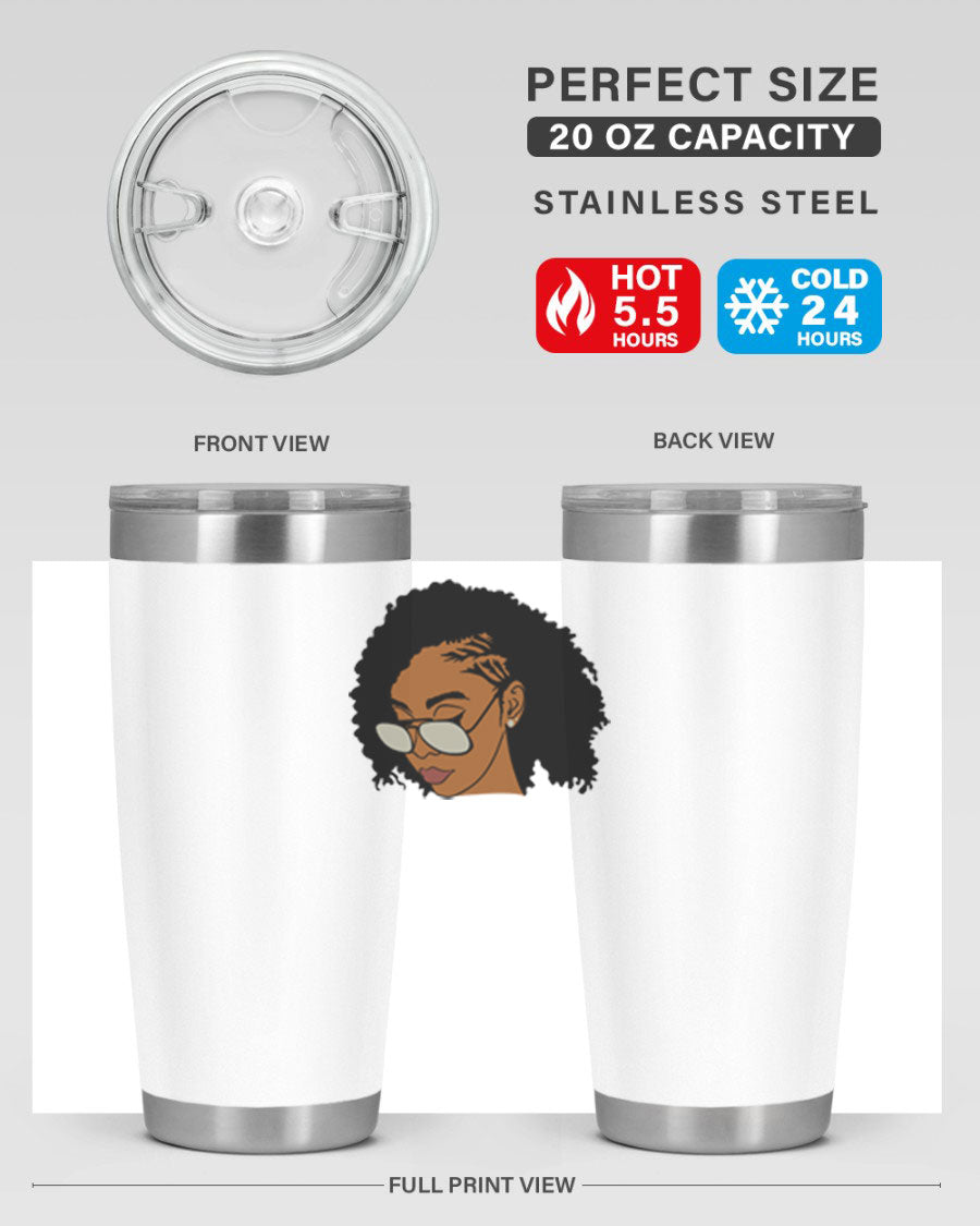 Black Afro 47# Tumbler featuring a sleek design, double wall vacuum stainless steel, and a press-in drink-thru lid, perfect for hot and cold beverages.