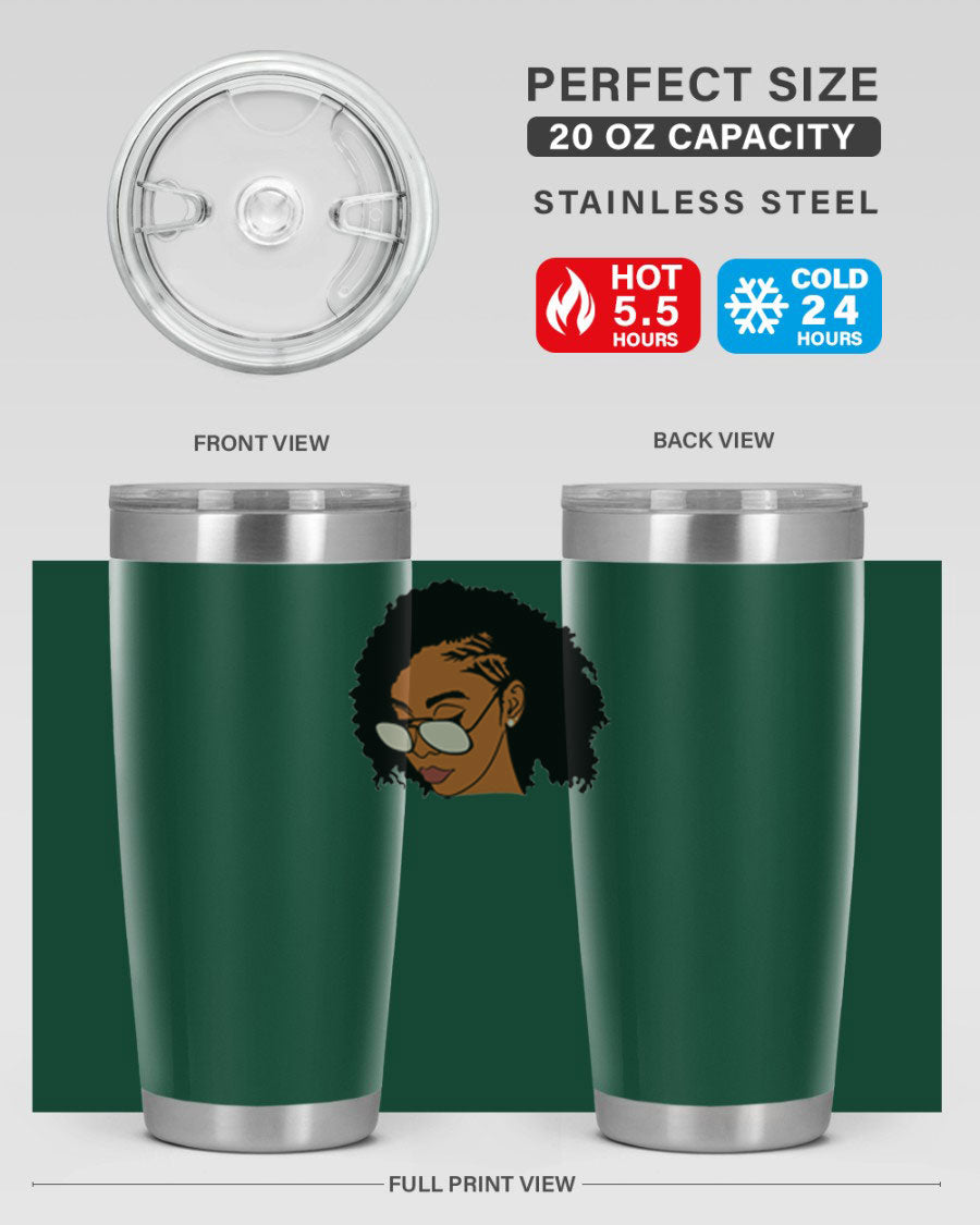 Black Afro 47# Tumbler featuring a sleek design, double wall vacuum stainless steel, and a press-in drink-thru lid, perfect for hot and cold beverages.