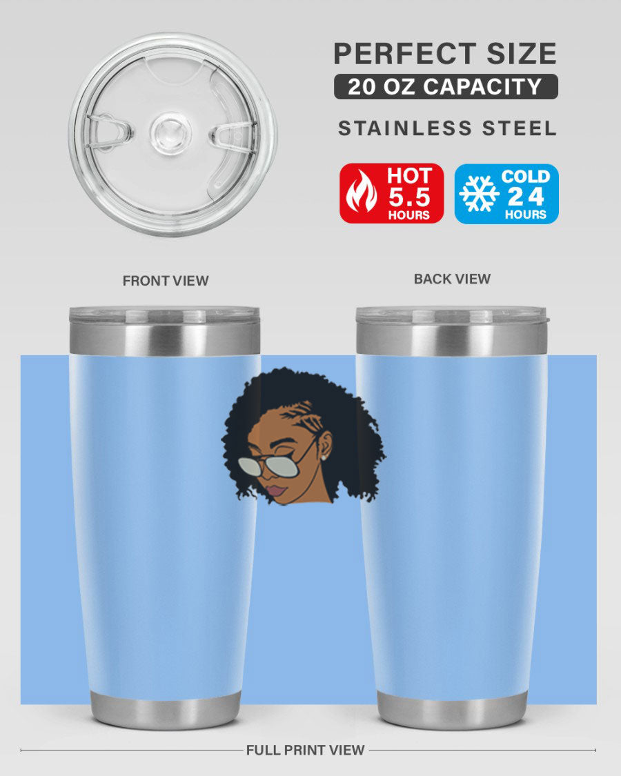 Black Afro 47# Tumbler featuring a sleek design, double wall vacuum stainless steel, and a press-in drink-thru lid, perfect for hot and cold beverages.