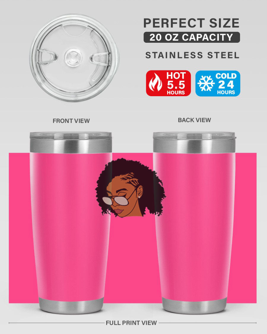 Black Afro 47# Tumbler featuring a sleek design, double wall vacuum stainless steel, and a press-in drink-thru lid, perfect for hot and cold beverages.