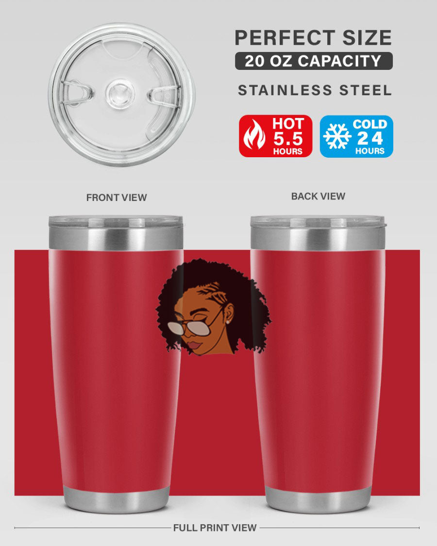 Black Afro 47# Tumbler featuring a sleek design, double wall vacuum stainless steel, and a press-in drink-thru lid, perfect for hot and cold beverages.