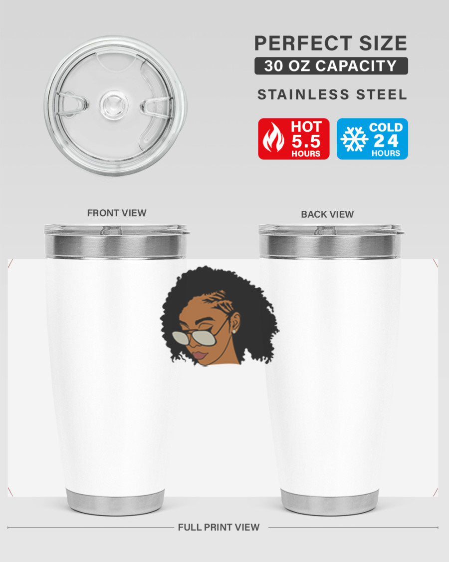 Black Afro 47# Tumbler featuring a sleek design, double wall vacuum stainless steel, and a press-in drink-thru lid, perfect for hot and cold beverages.