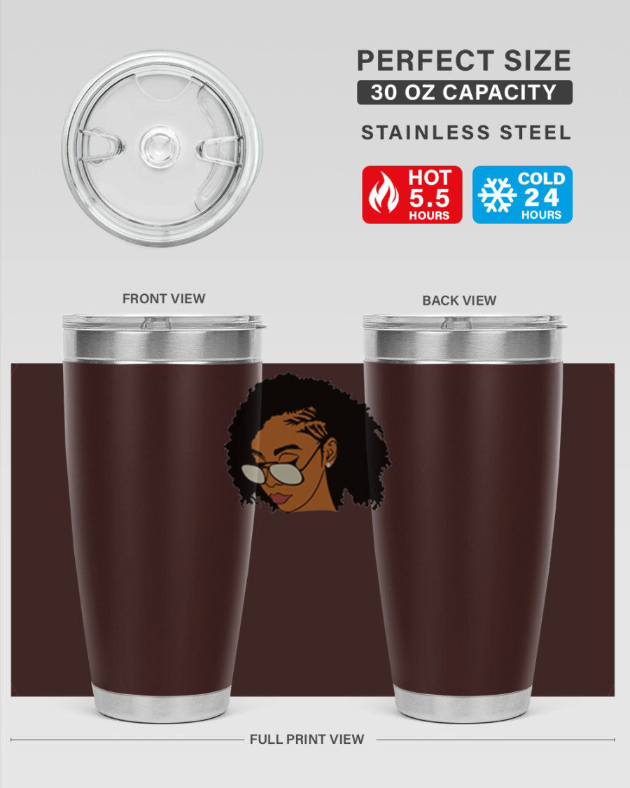 Black Afro 47# Tumbler featuring a sleek design, double wall vacuum stainless steel, and a press-in drink-thru lid, perfect for hot and cold beverages.