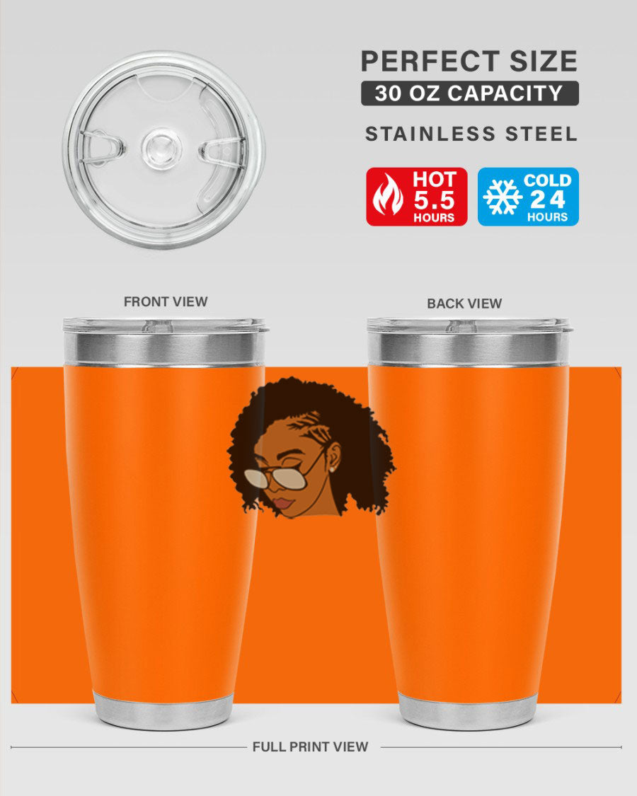 Black Afro 47# Tumbler featuring a sleek design, double wall vacuum stainless steel, and a press-in drink-thru lid, perfect for hot and cold beverages.