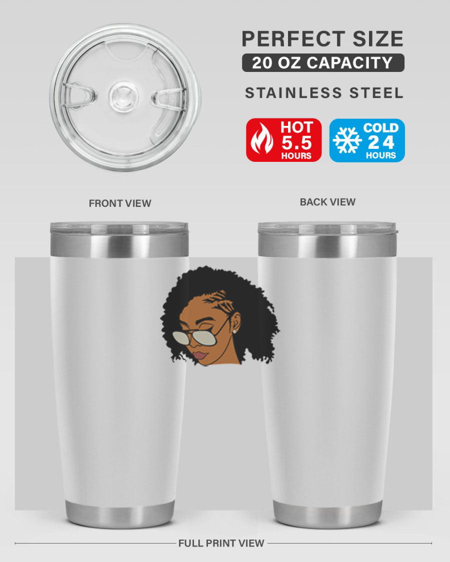 Black Afro 47# Tumbler featuring a sleek design, double wall vacuum stainless steel, and a press-in drink-thru lid, perfect for hot and cold beverages.