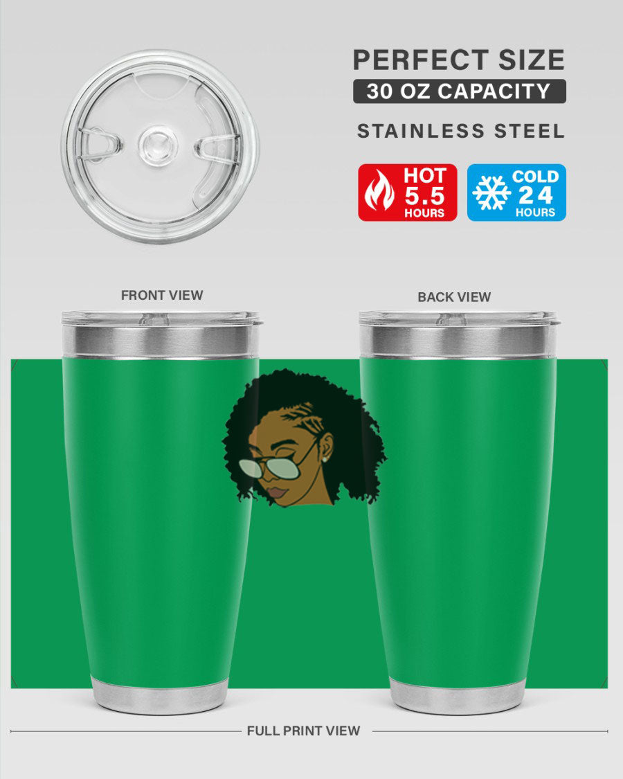 Black Afro 47# Tumbler featuring a sleek design, double wall vacuum stainless steel, and a press-in drink-thru lid, perfect for hot and cold beverages.