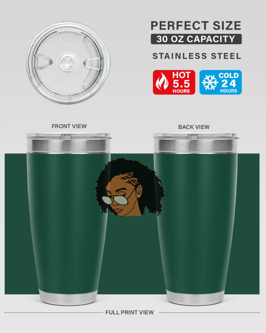 Black Afro 47# Tumbler featuring a sleek design, double wall vacuum stainless steel, and a press-in drink-thru lid, perfect for hot and cold beverages.