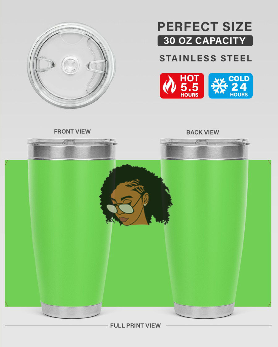 Black Afro 47# Tumbler featuring a sleek design, double wall vacuum stainless steel, and a press-in drink-thru lid, perfect for hot and cold beverages.