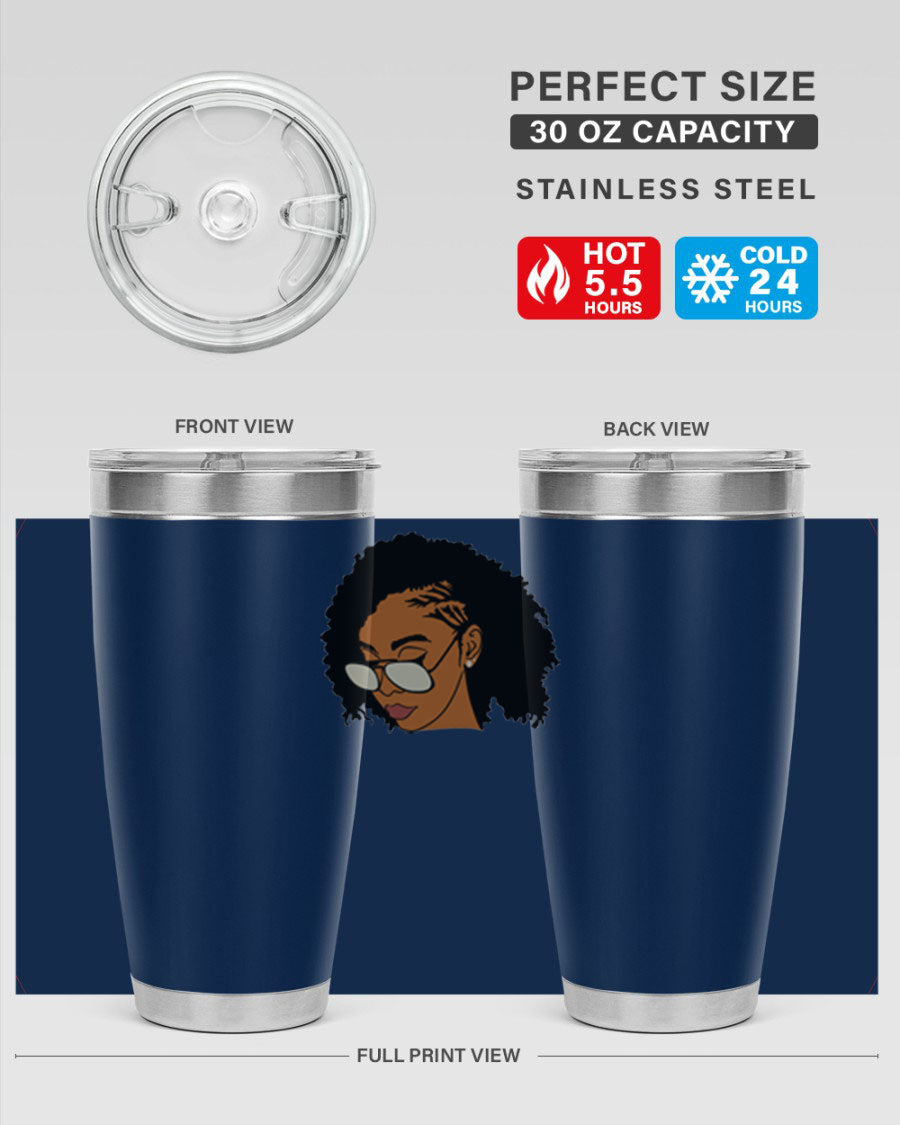 Black Afro 47# Tumbler featuring a sleek design, double wall vacuum stainless steel, and a press-in drink-thru lid, perfect for hot and cold beverages.