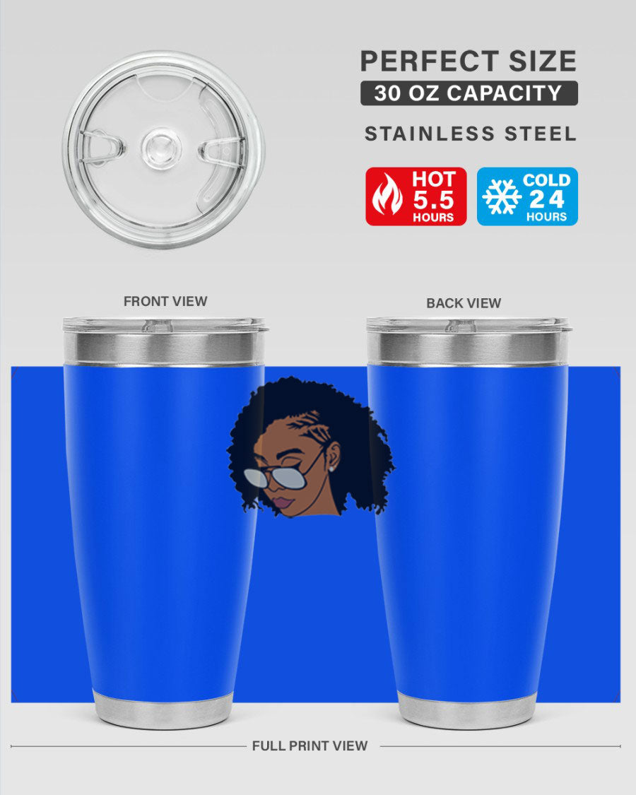 Black Afro 47# Tumbler featuring a sleek design, double wall vacuum stainless steel, and a press-in drink-thru lid, perfect for hot and cold beverages.