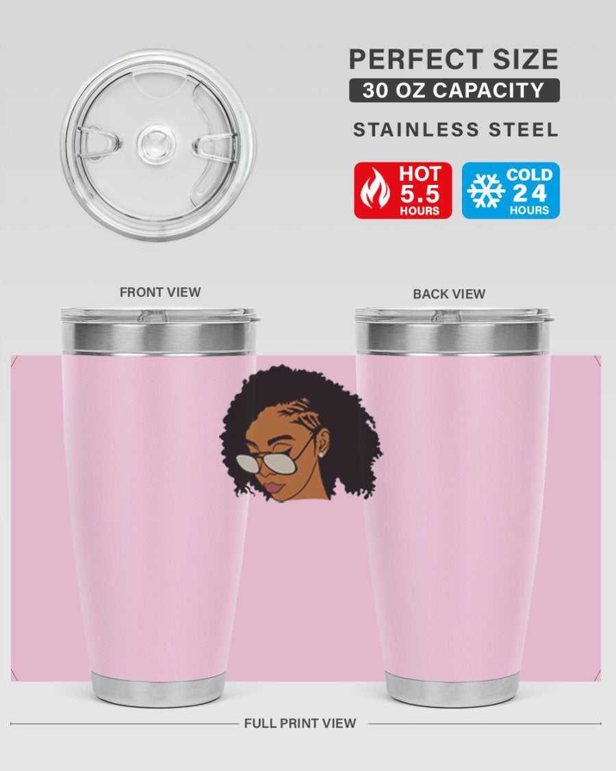 Black Afro 47# Tumbler featuring a sleek design, double wall vacuum stainless steel, and a press-in drink-thru lid, perfect for hot and cold beverages.