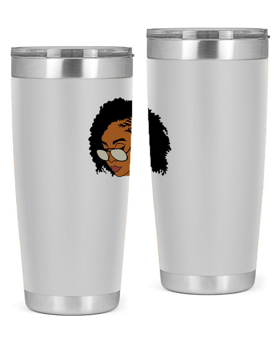 Black Afro 47# Tumbler featuring a sleek design, double wall vacuum stainless steel, and a press-in drink-thru lid, perfect for hot and cold beverages.