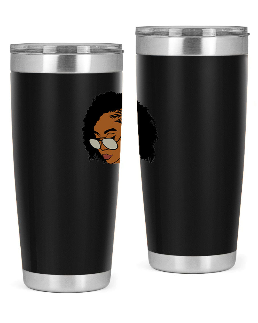 Black Afro 47# Tumbler featuring a sleek design, double wall vacuum stainless steel, and a press-in drink-thru lid, perfect for hot and cold beverages.