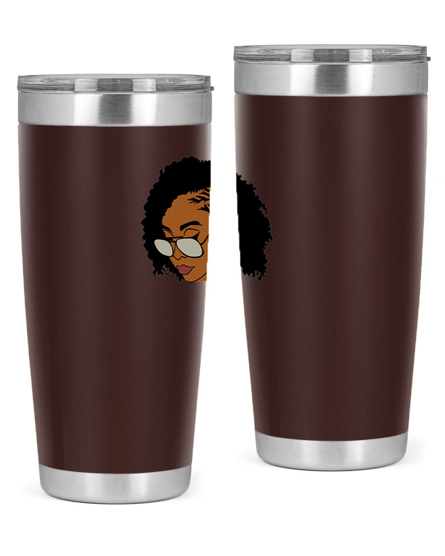 Black Afro 47# Tumbler featuring a sleek design, double wall vacuum stainless steel, and a press-in drink-thru lid, perfect for hot and cold beverages.