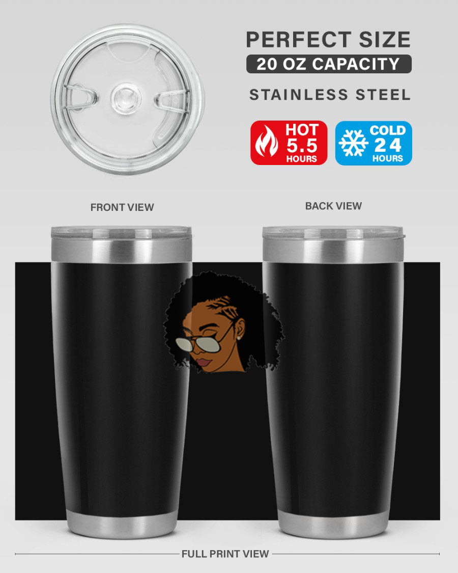 Black Afro 47# Tumbler featuring a sleek design, double wall vacuum stainless steel, and a press-in drink-thru lid, perfect for hot and cold beverages.