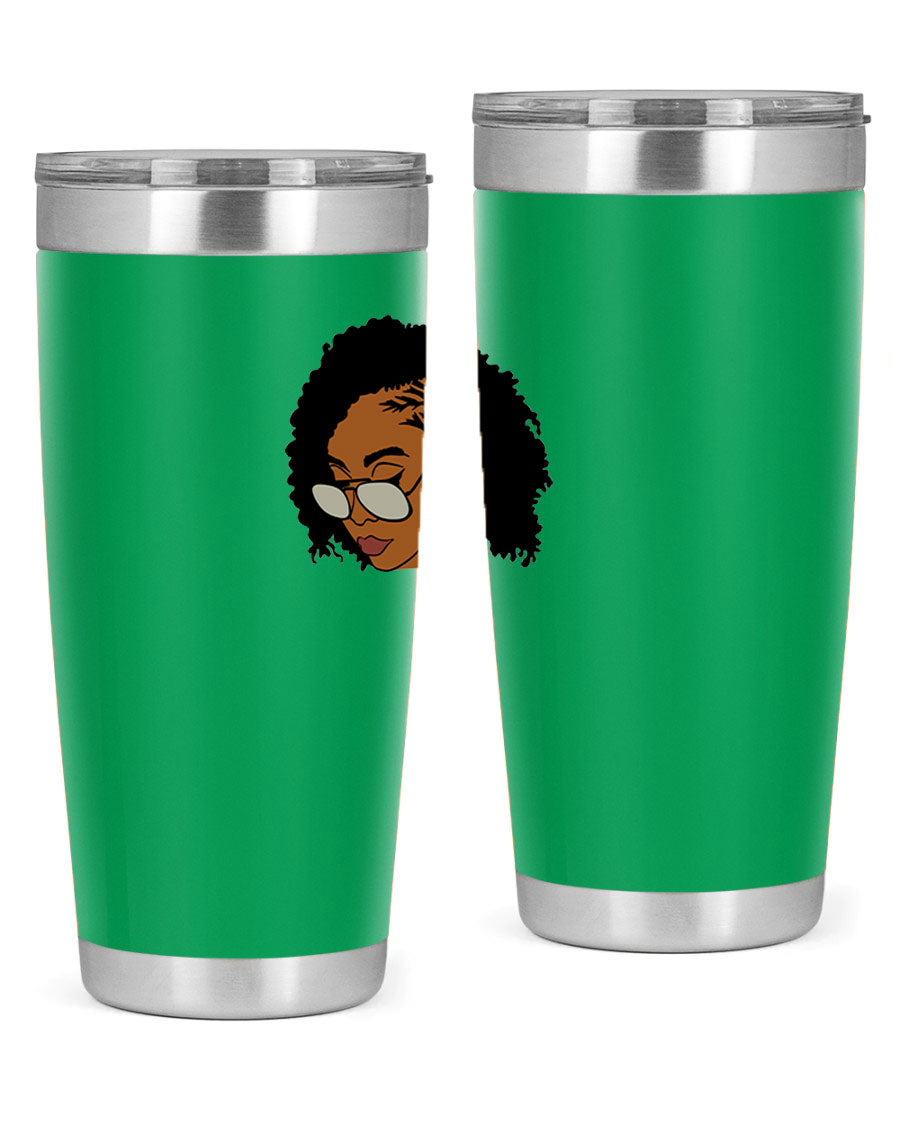 Black Afro 47# Tumbler featuring a sleek design, double wall vacuum stainless steel, and a press-in drink-thru lid, perfect for hot and cold beverages.