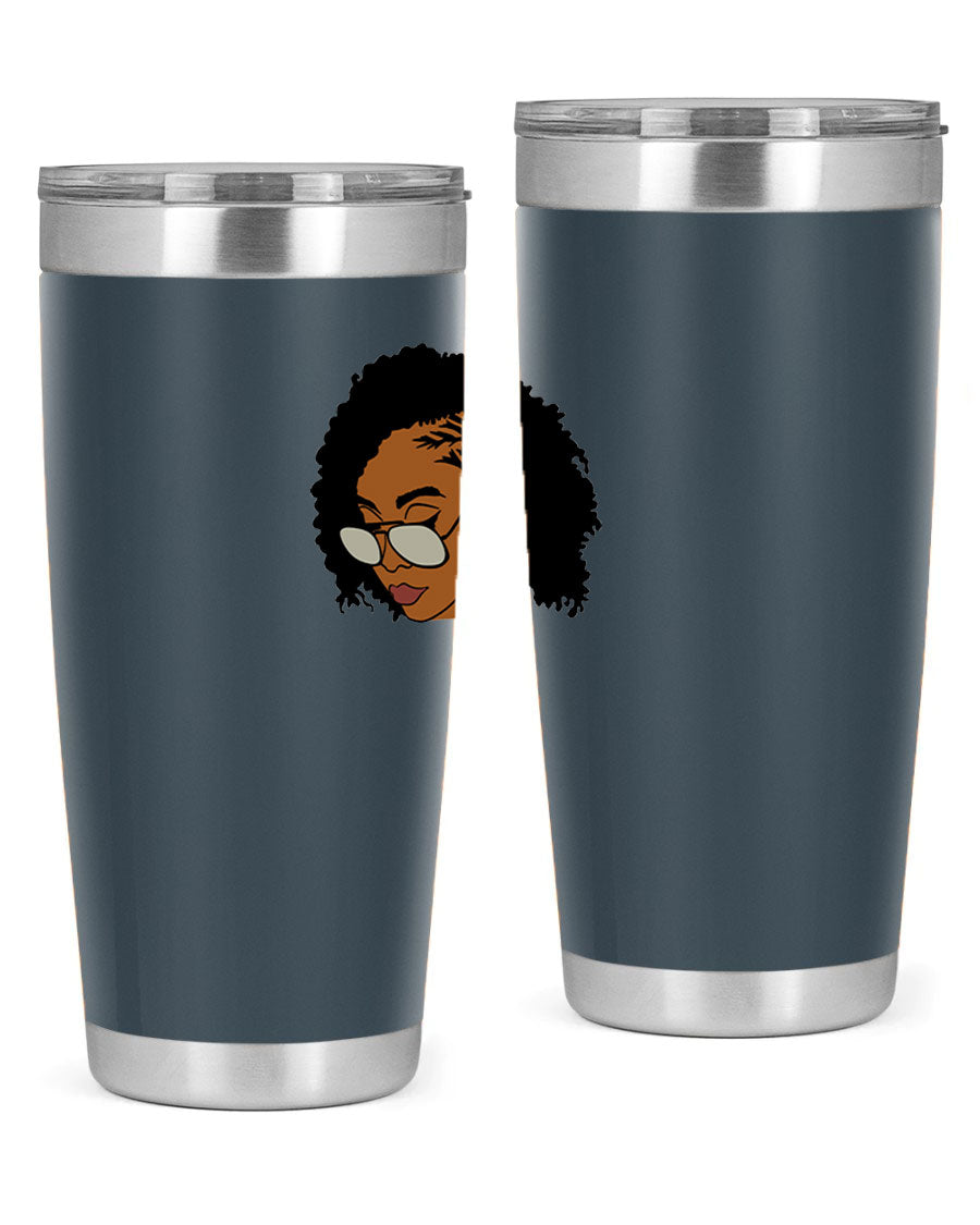 Black Afro 47# Tumbler featuring a sleek design, double wall vacuum stainless steel, and a press-in drink-thru lid, perfect for hot and cold beverages.