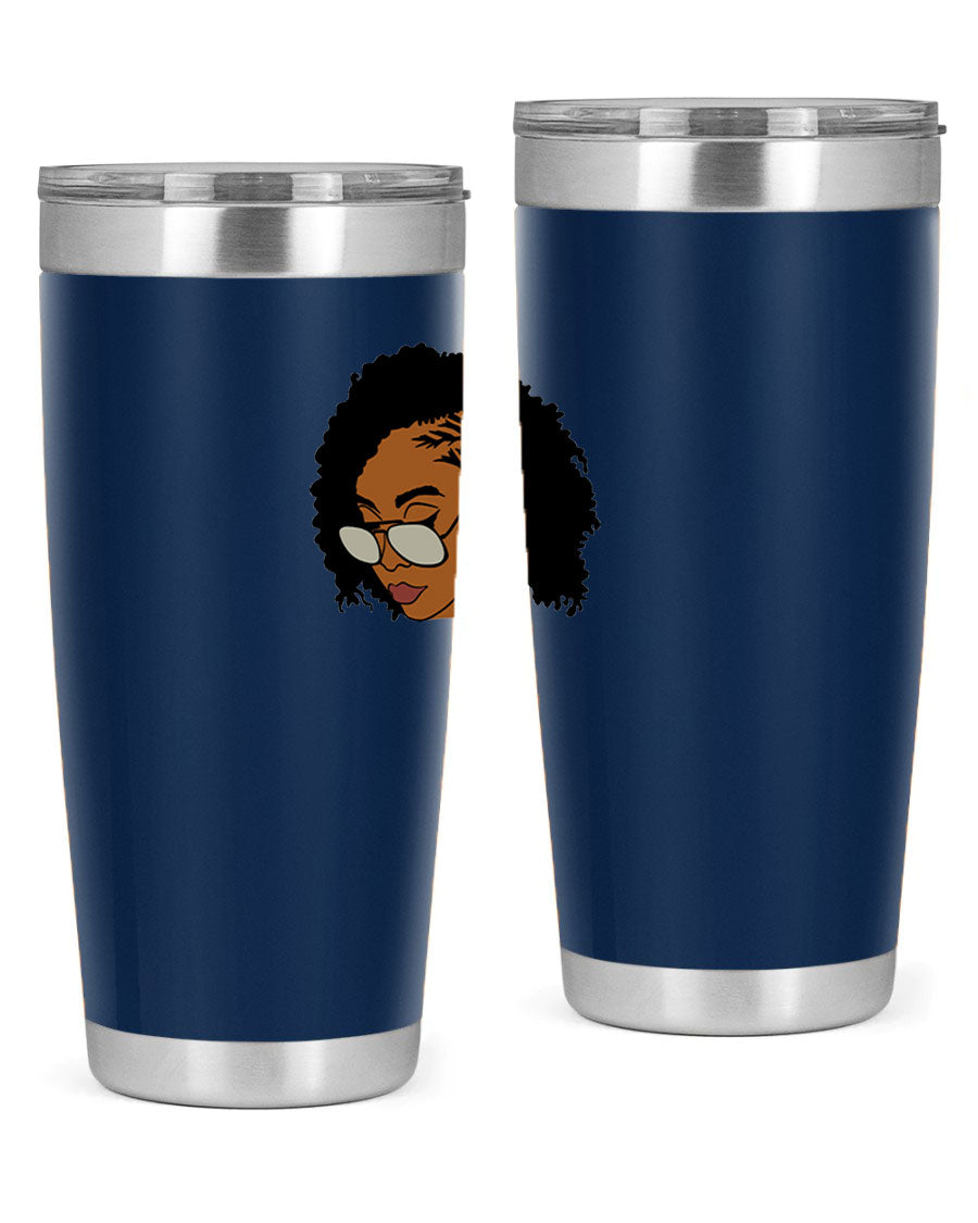 Black Afro 47# Tumbler featuring a sleek design, double wall vacuum stainless steel, and a press-in drink-thru lid, perfect for hot and cold beverages.