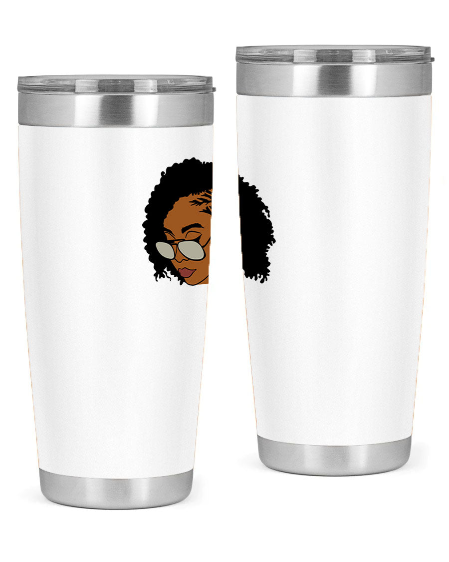 Black Afro 47# Tumbler featuring a sleek design, double wall vacuum stainless steel, and a press-in drink-thru lid, perfect for hot and cold beverages.