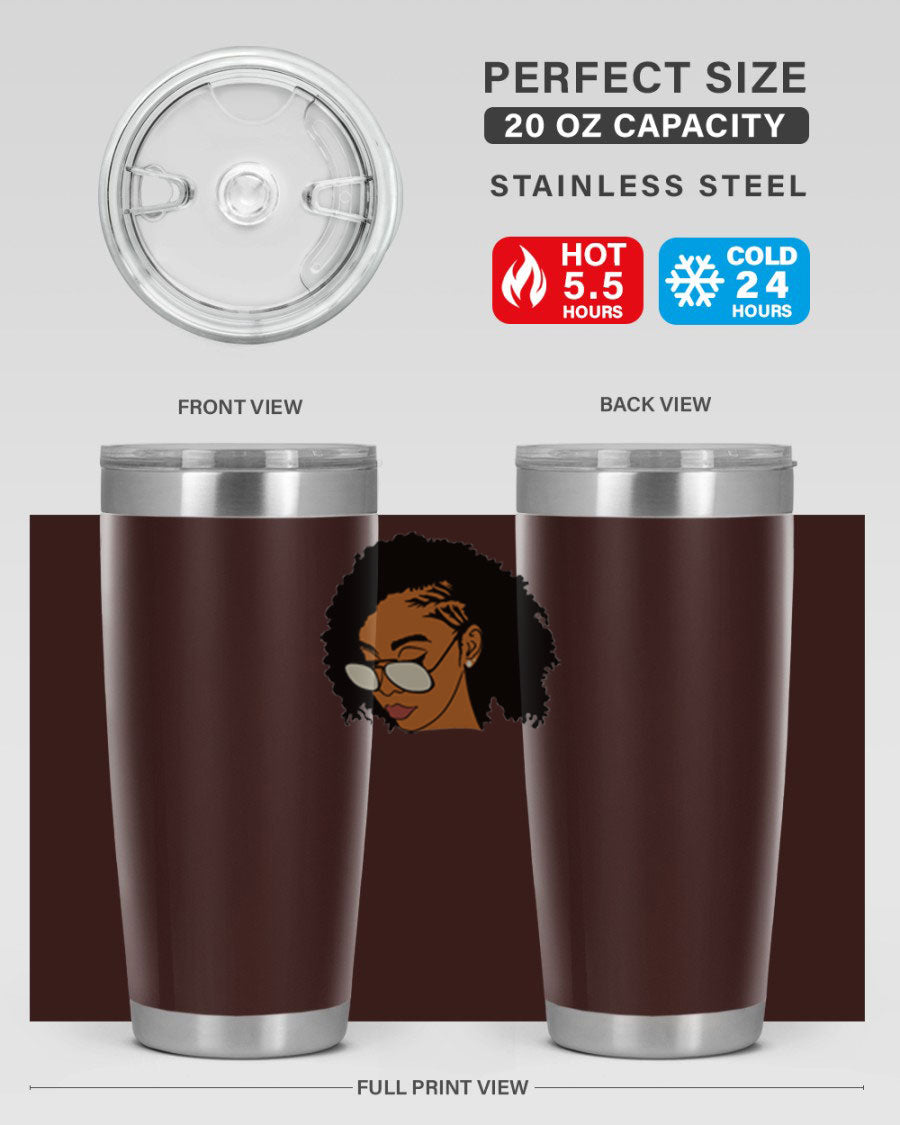 Black Afro 47# Tumbler featuring a sleek design, double wall vacuum stainless steel, and a press-in drink-thru lid, perfect for hot and cold beverages.