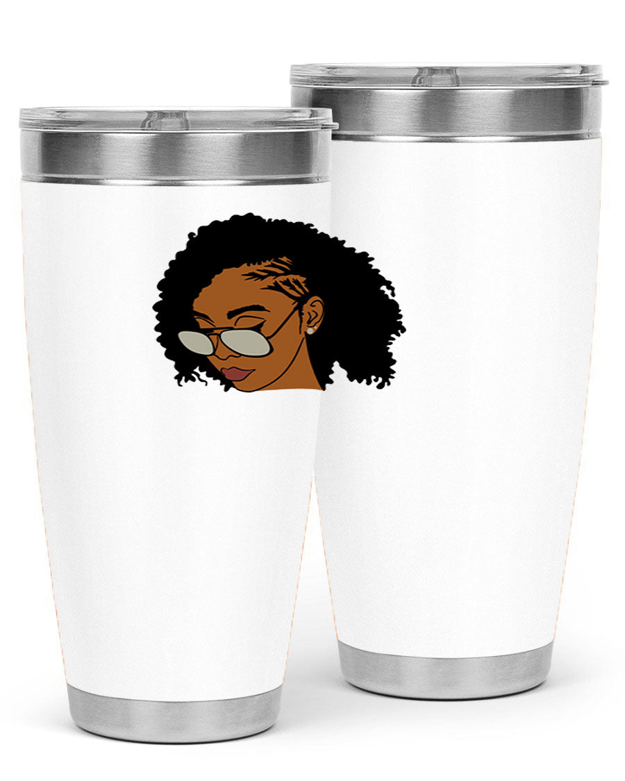 Black Afro 47# Tumbler featuring a sleek design, double wall vacuum stainless steel, and a press-in drink-thru lid, perfect for hot and cold beverages.